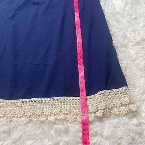 Umgee USA Boho Blue Crochet Trim Lagenlook Tunic Top Dress Size M Loose Fit - Picture 9 of 11